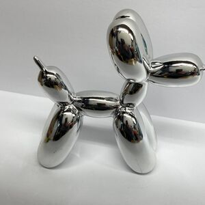 Medium Metallic Silver Balloon Dog Sculpture 6.5” Tall Resin Art Decor - READ
